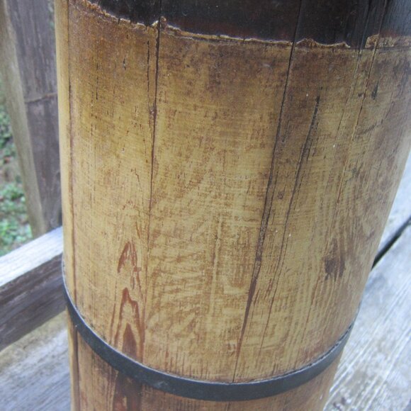 Antique Wooden Butter Churn with Dasher Primitive Farmhouse Off Grid Metal Bands - Picture 13 of 15